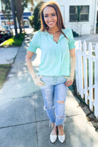 Elegant You Lilac Notched Neck Smocked Short Sleeve Blouse - Charming Charlie
