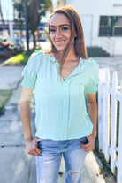 Elegant You Lilac Notched Neck Smocked Short Sleeve Blouse - Charming Charlie