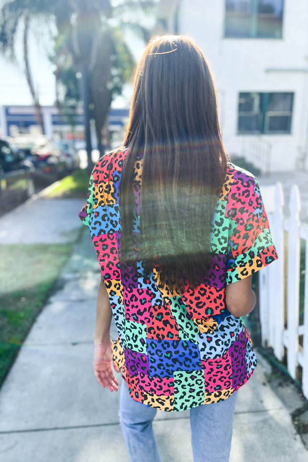 Dazzle in Multicolor Animal Patchwork V Neck Dolman Cap Sleeve Top - Charming Charlie