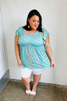 Turquoise Floral Stripe Babydoll Top - Charming Charlie
