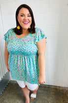 Turquoise Floral Stripe Babydoll Top - Charming Charlie