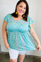 Turquoise Floral Stripe Babydoll Top - Charming Charlie