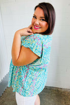 Turquoise Floral Stripe Babydoll Top - Charming Charlie