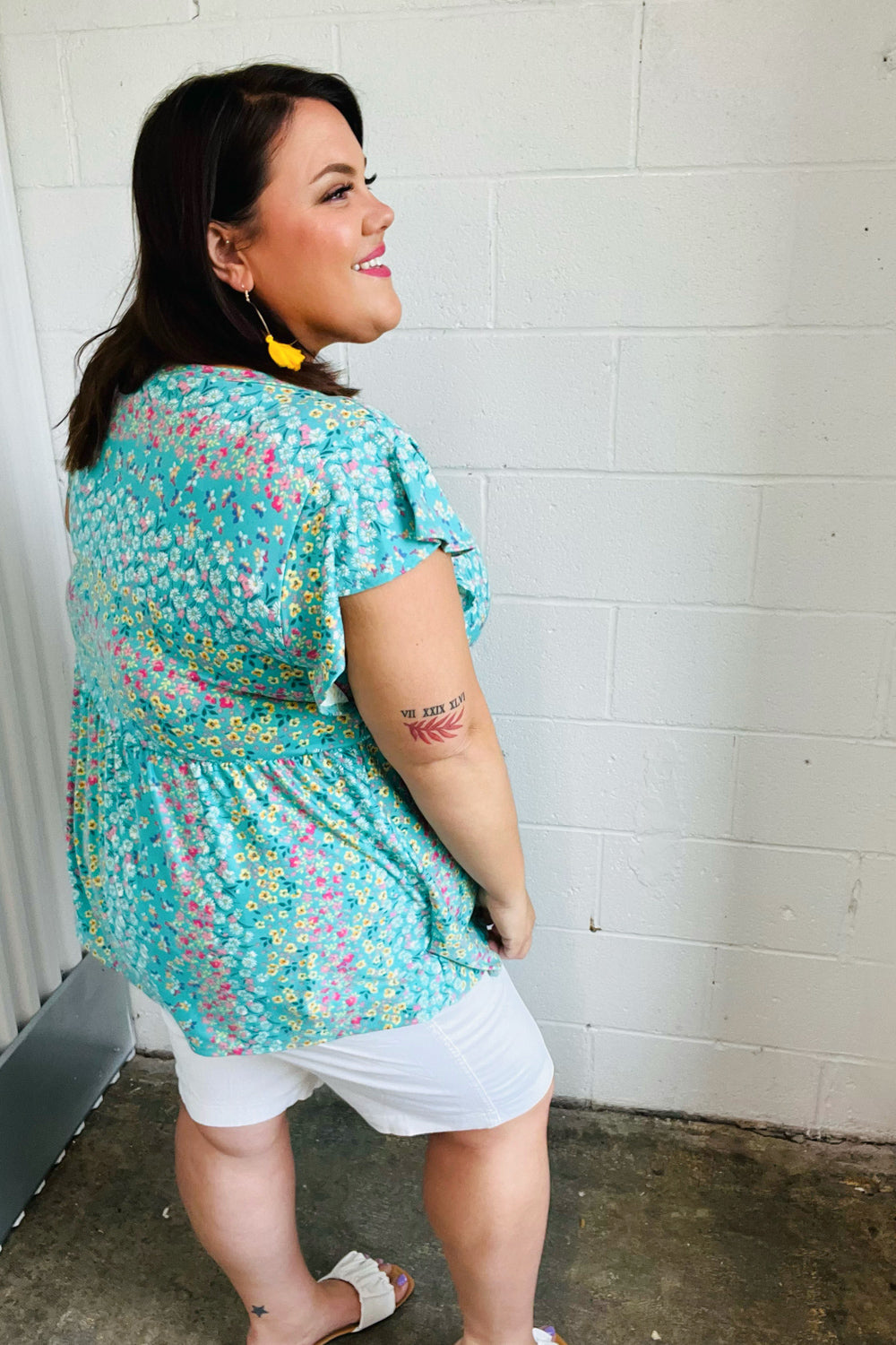 Turquoise Floral Stripe Babydoll Top - Charming Charlie