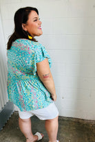Turquoise Floral Stripe Babydoll Top - Charming Charlie