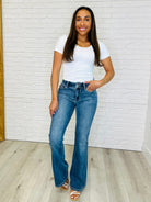 Ariana High Rise Double Button Waistband Flare Jeans - Charming Charlie