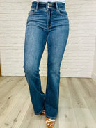Ariana High Rise Double Button Waistband Flare Jeans - Charming Charlie