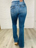 Ariana High Rise Double Button Waistband Flare Jeans - Charming Charlie
