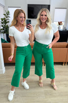 Lisa High Rise Control Top Wide Leg Crop Jeans in Kelly Green - Charming Charlie