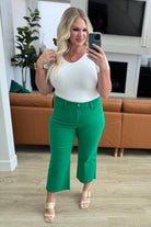 Lisa High Rise Control Top Wide Leg Crop Jeans in Kelly Green - Charming Charlie