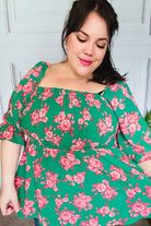 Sumptuous In Smocked Green & Coral Flower Print Babydoll Top - Charming Charlie
