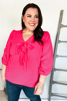 Stay With Me Pink V Neck Ribbon Bow Babydoll Woven Blouse - Charming Charlie