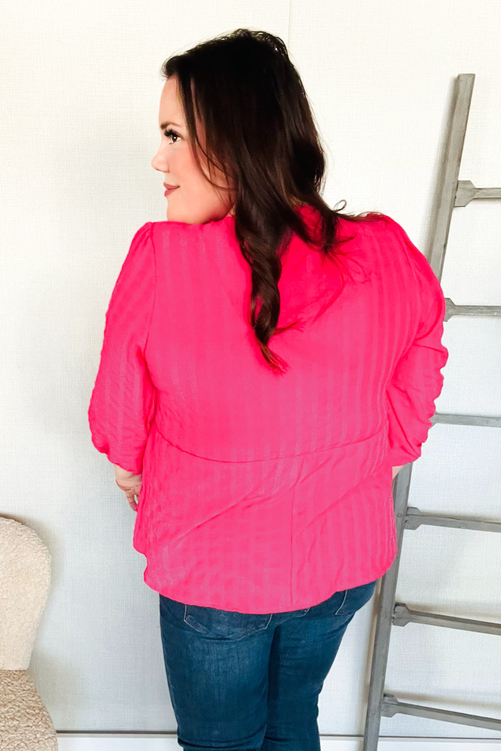 Stay With Me Pink V Neck Ribbon Bow Babydoll Woven Blouse - Charming Charlie
