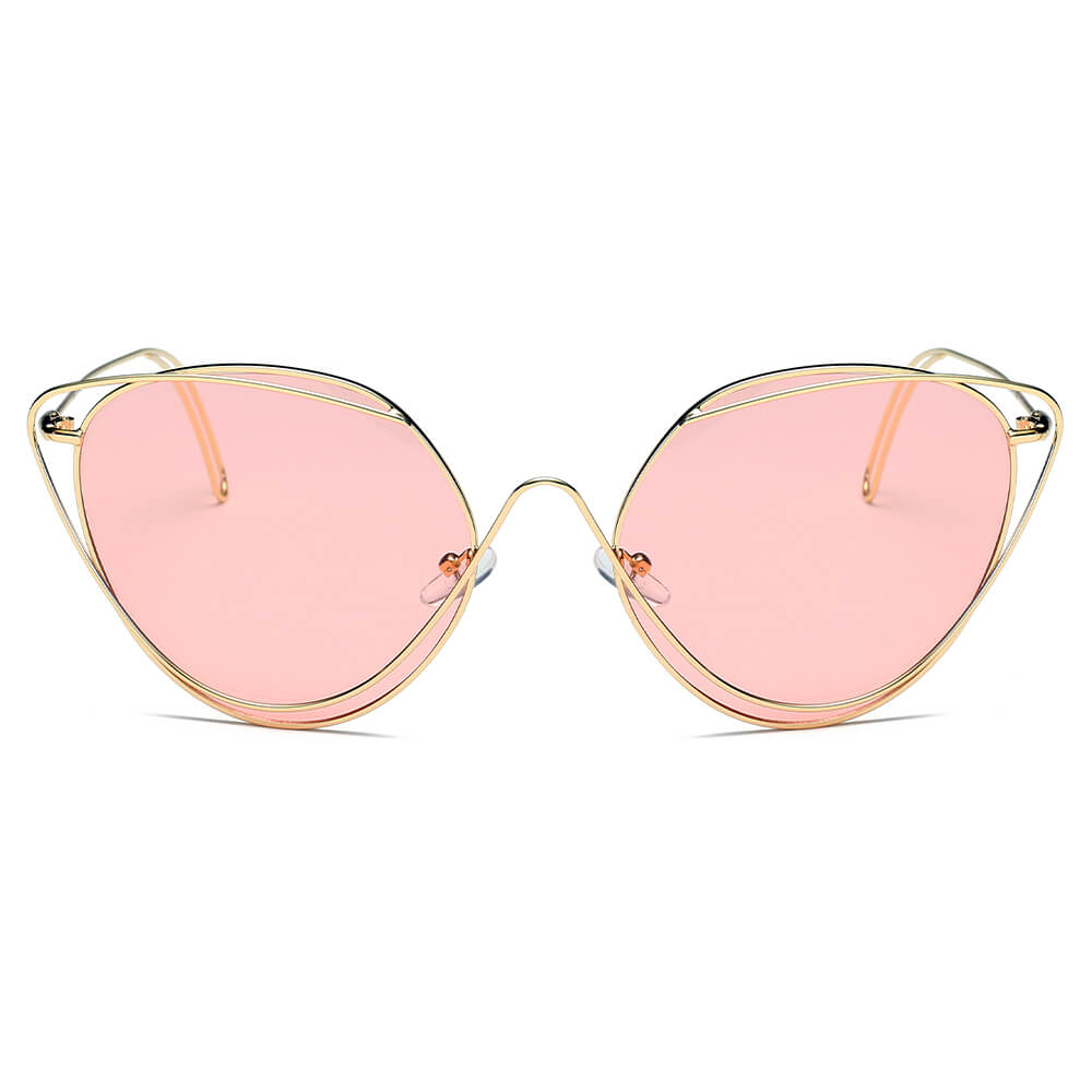 LISLE | S2045 - Women Fashion Round Wire Art Cat Eye Sunglasses - Cramilo Eyewear - Stylish Trendy Affordable Sunglasses Clear Glasses Eye Wear Fashion