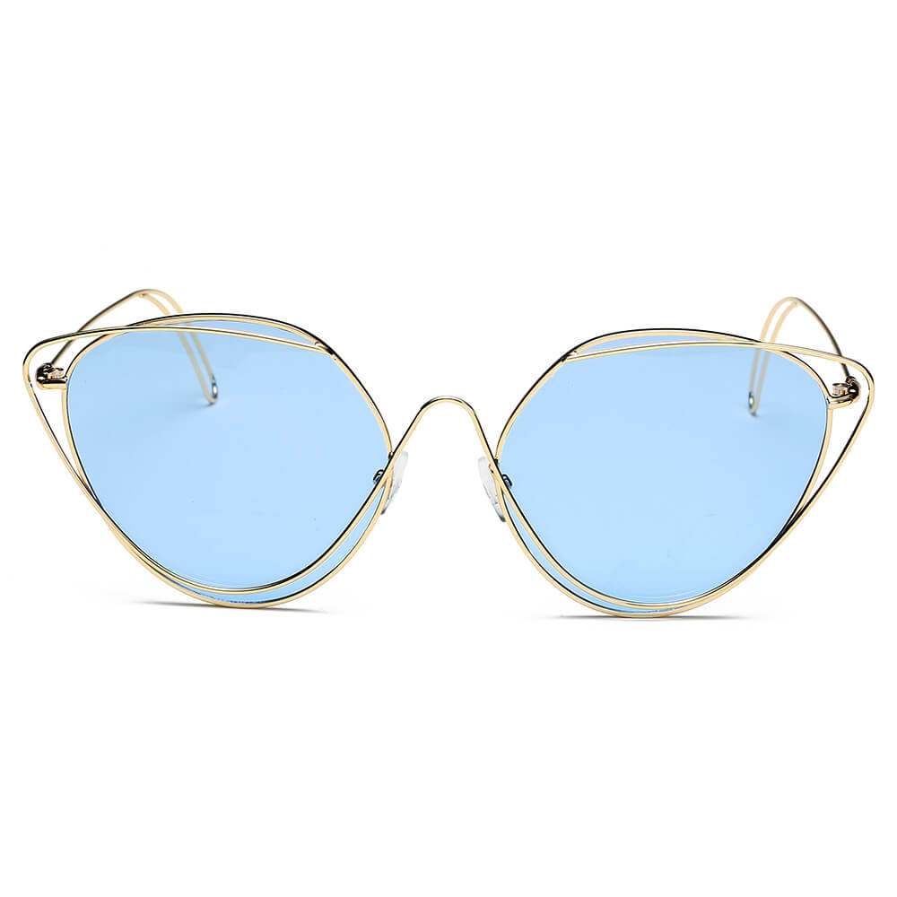 LISLE | S2045 - Women Fashion Round Wire Art Cat Eye Sunglasses - Cramilo Eyewear - Stylish Trendy Affordable Sunglasses Clear Glasses Eye Wear Fashion