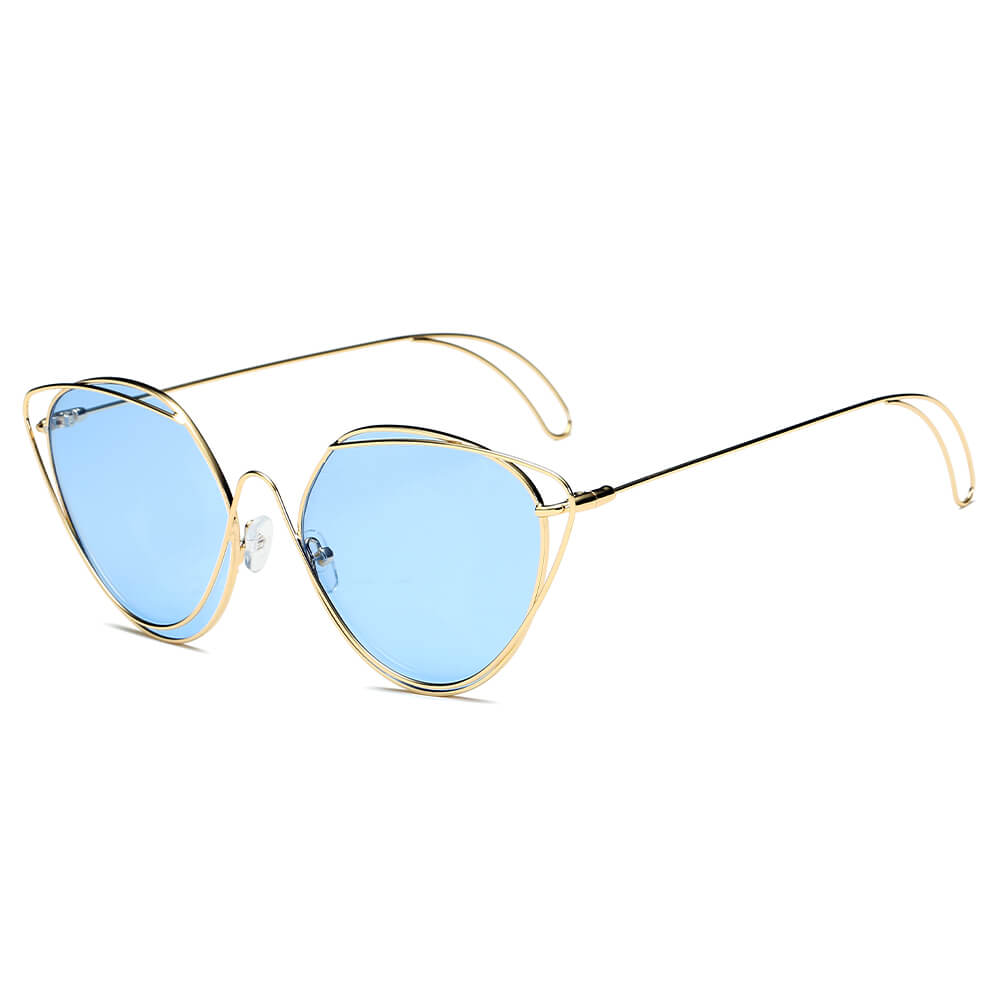 LISLE | S2045 - Women Fashion Round Wire Art Cat Eye Sunglasses - Cramilo Eyewear - Stylish Trendy Affordable Sunglasses Clear Glasses Eye Wear Fashion