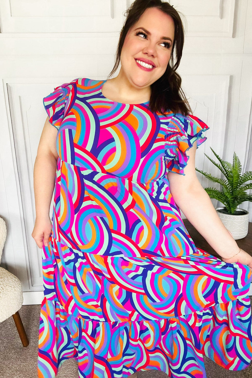 Purple Floral Maxi Dress, Smocked Off-Shoulder