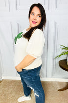 Saint Patty Sequin Clover French Terry Puff Sleeve Top - Charming Charlie