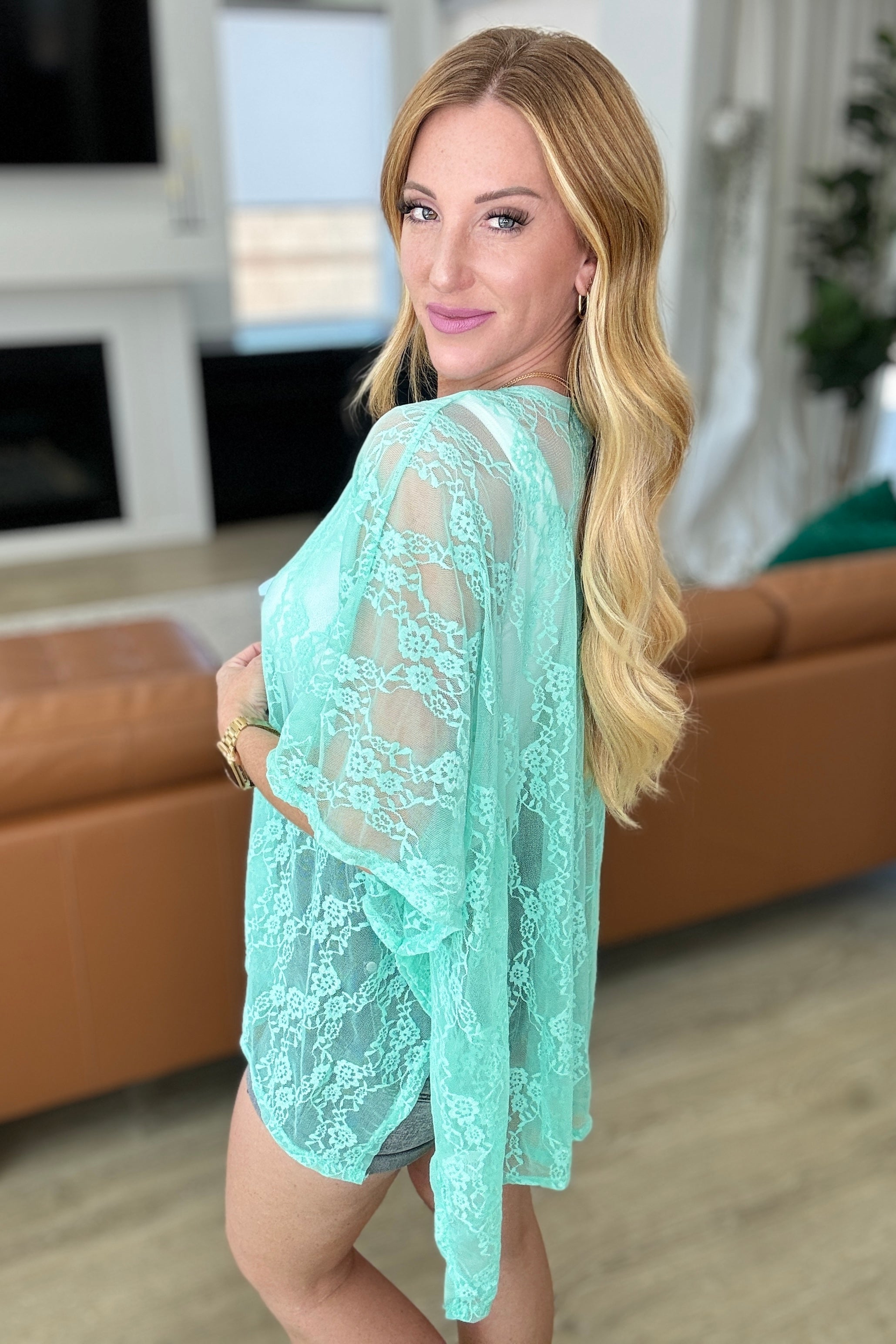 Good Days Ahead Lace Kimono In Mint - Charming Charlie