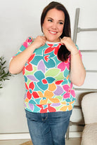 Spring Vibes Multicolor floral Rib Back Bow Tie Detail Top - Charming Charlie