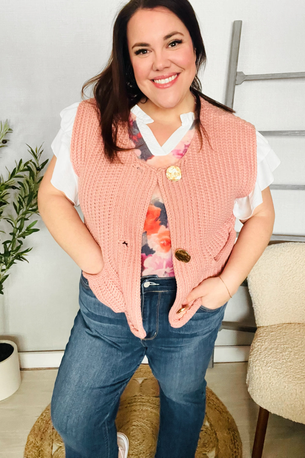 Classy Chic Gold Button Down Chunky Sweater Vest - Charming Charlie