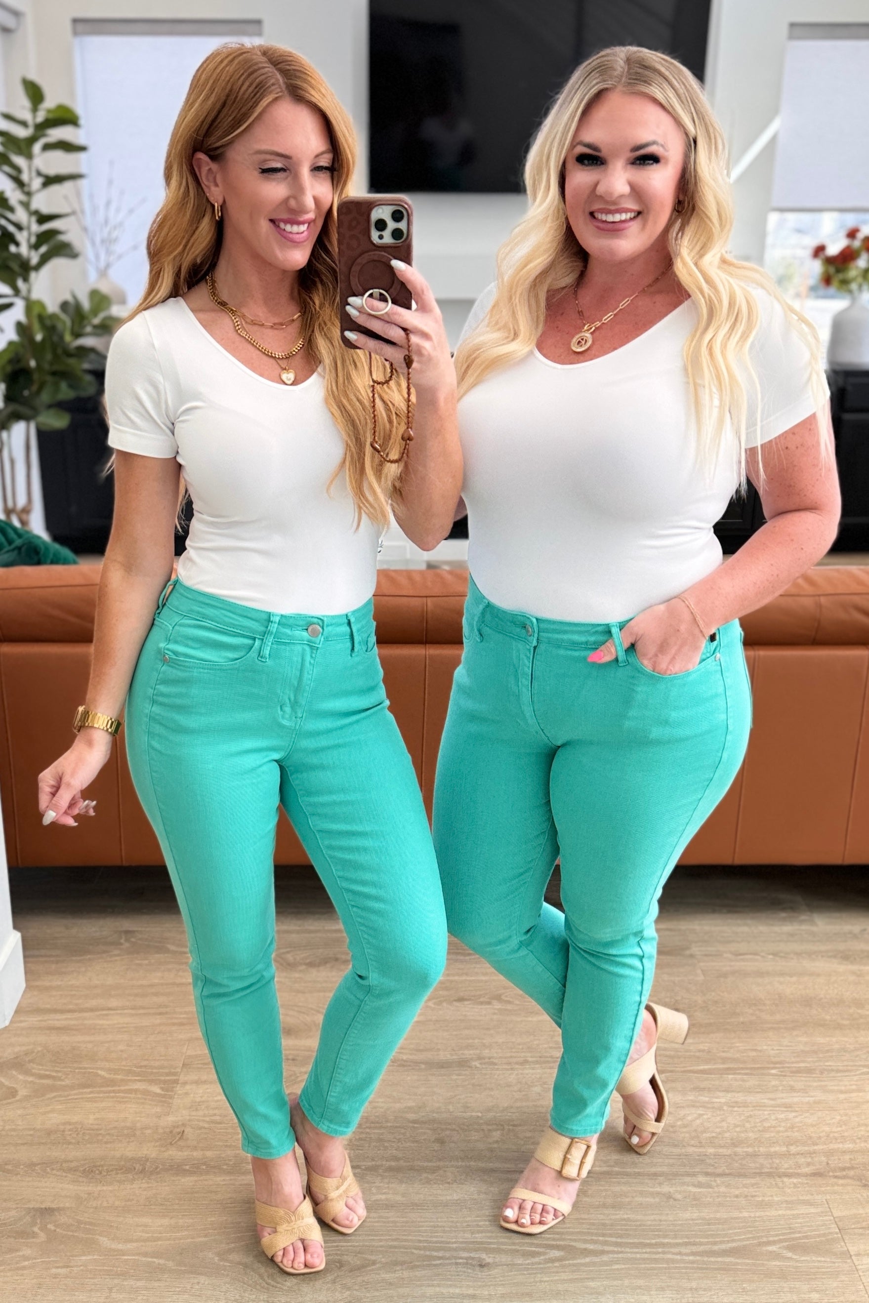 Bridgette High Rise Garment Dyed Slim Jeans in Aquamarine - Charming Charlie