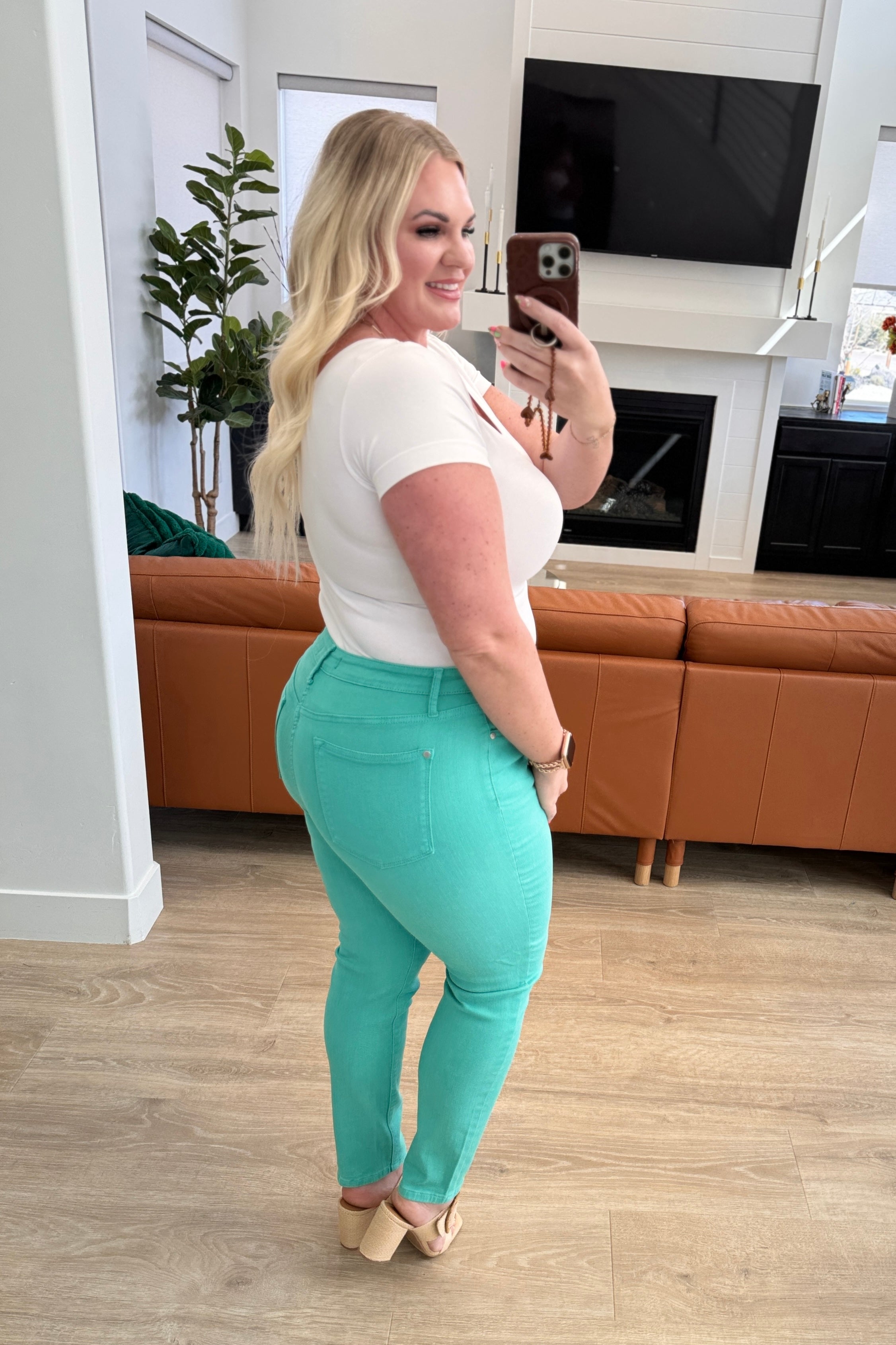 Bridgette High Rise Garment Dyed Slim Jeans in Aquamarine - Charming Charlie