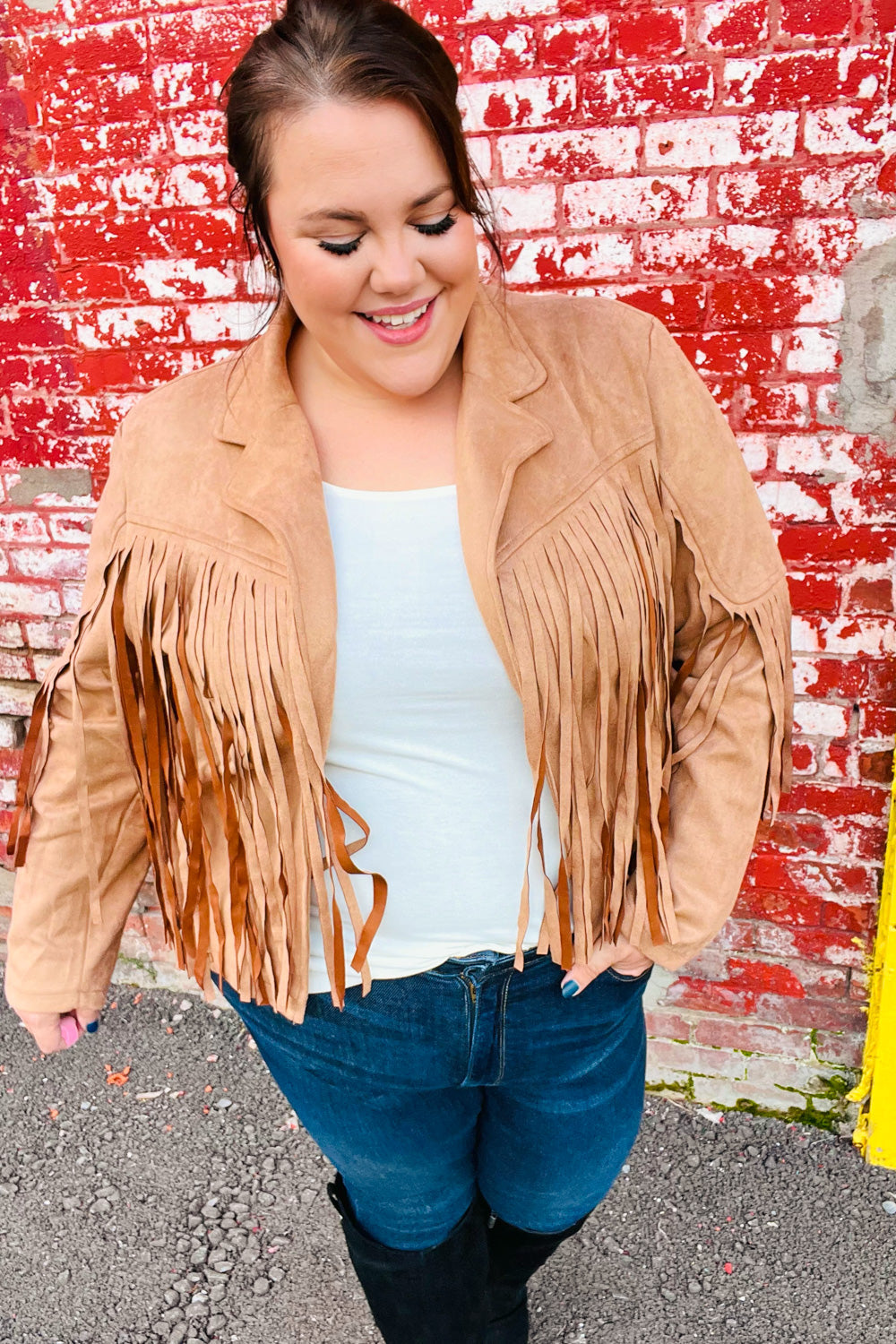 Plus size shop suede fringe jacket