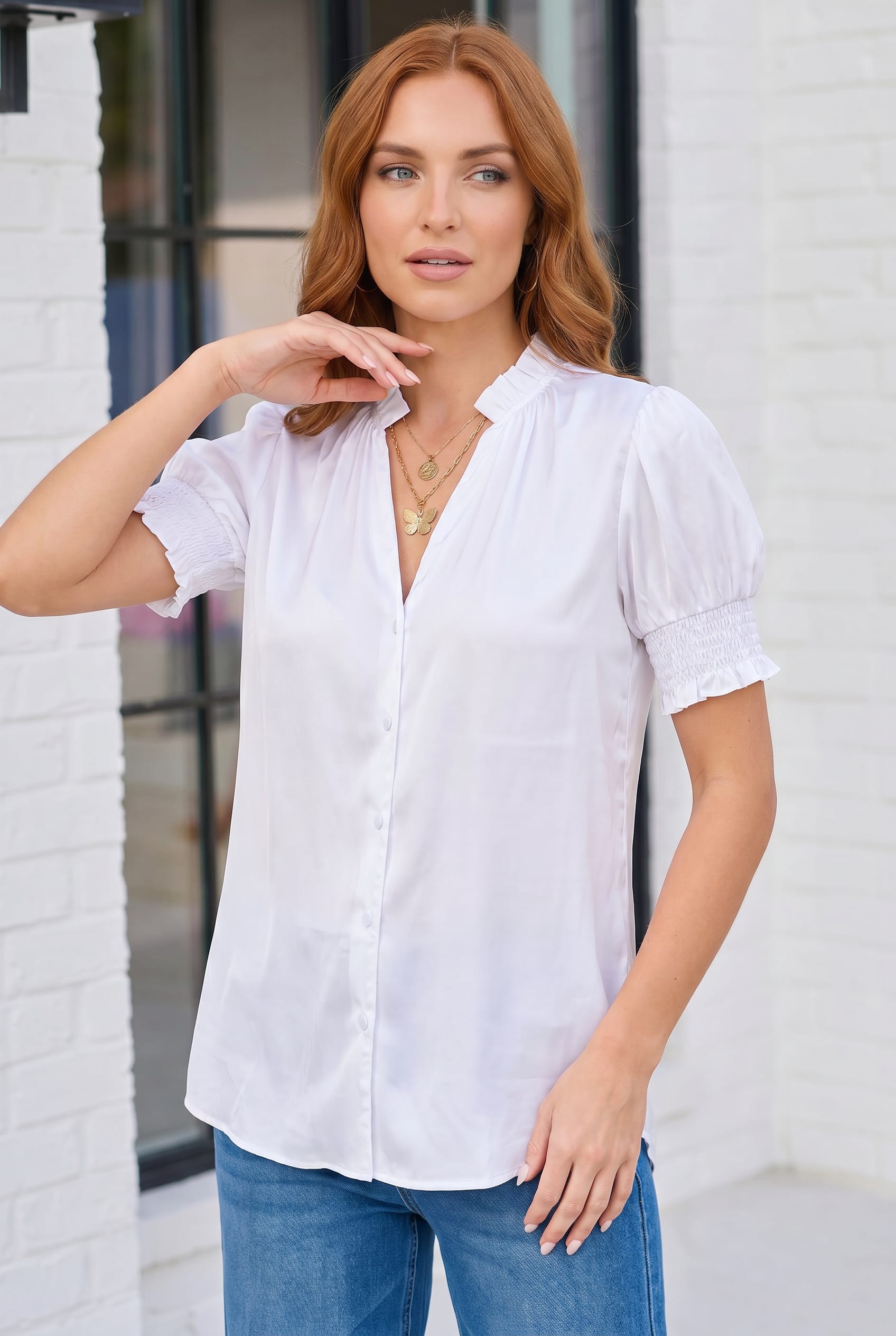 Perfectly Pretty White Button Up Blouse - Charming Charlie