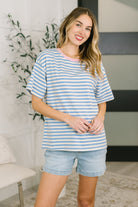 I Think I'm in Love Round Neck Loose Tee in Blue and Pink - Charming Charlie