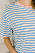 I Think I'm in Love Round Neck Loose Tee in Blue and Pink - Charming Charlie