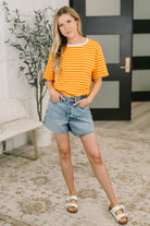 I Think I'm in Love Round Neck Loose Tee in Orange and Yellow - Charming Charlie