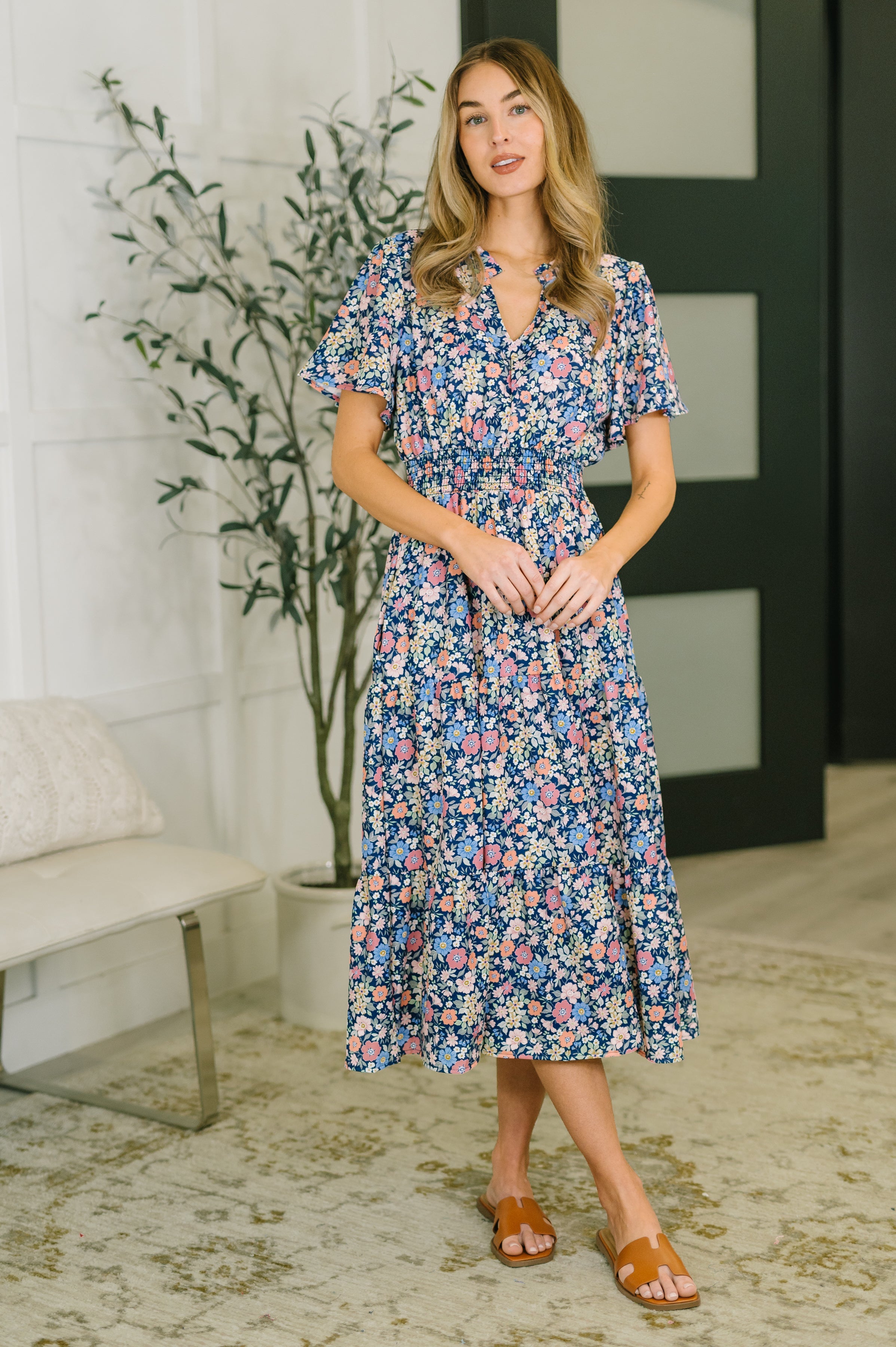 I Wanna Talk Notch Neck Midi Dress - Charming Charlie