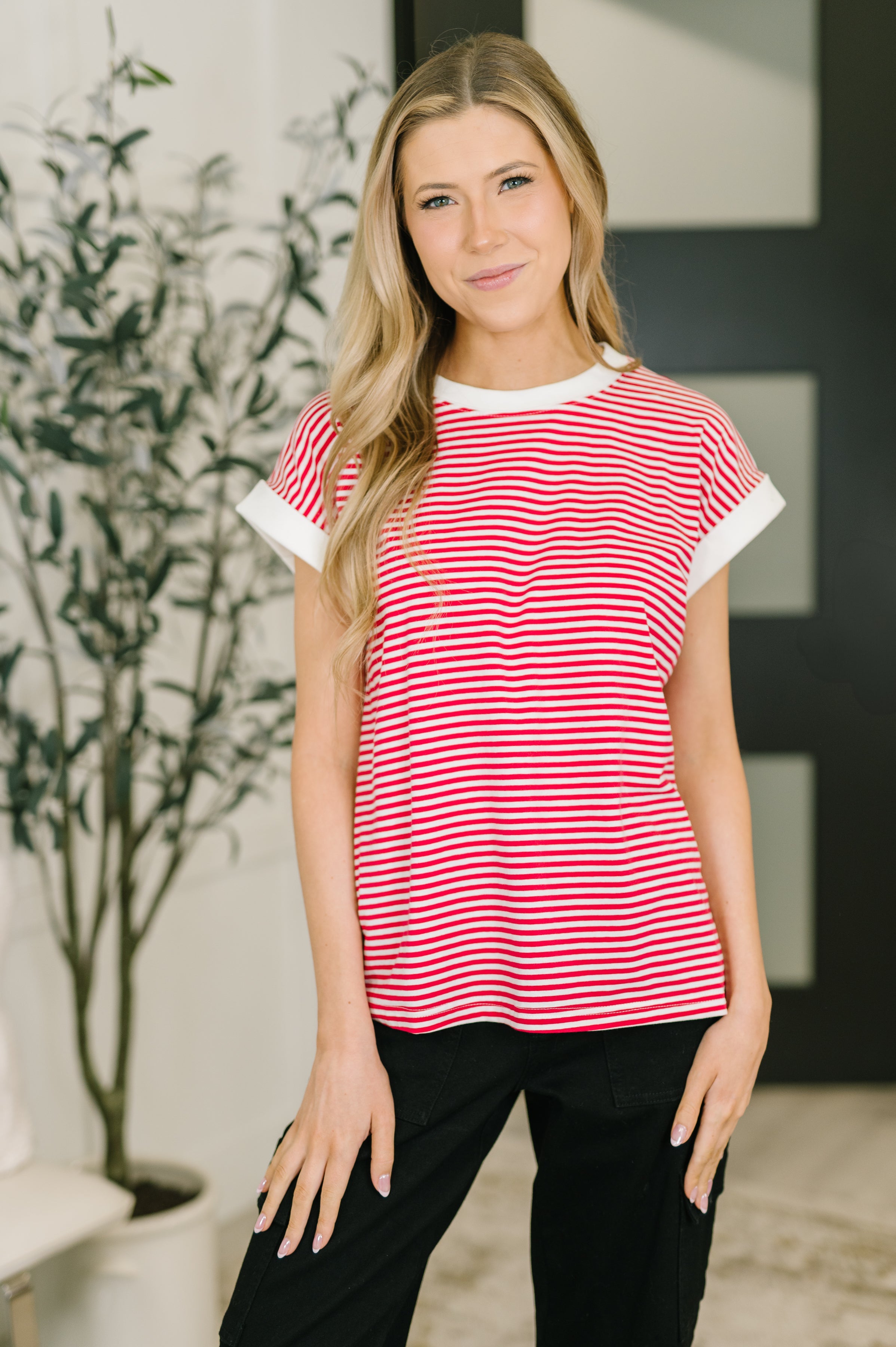 I Wouldn't Mind Short Sleeve Top in Ruby - Charming Charlie