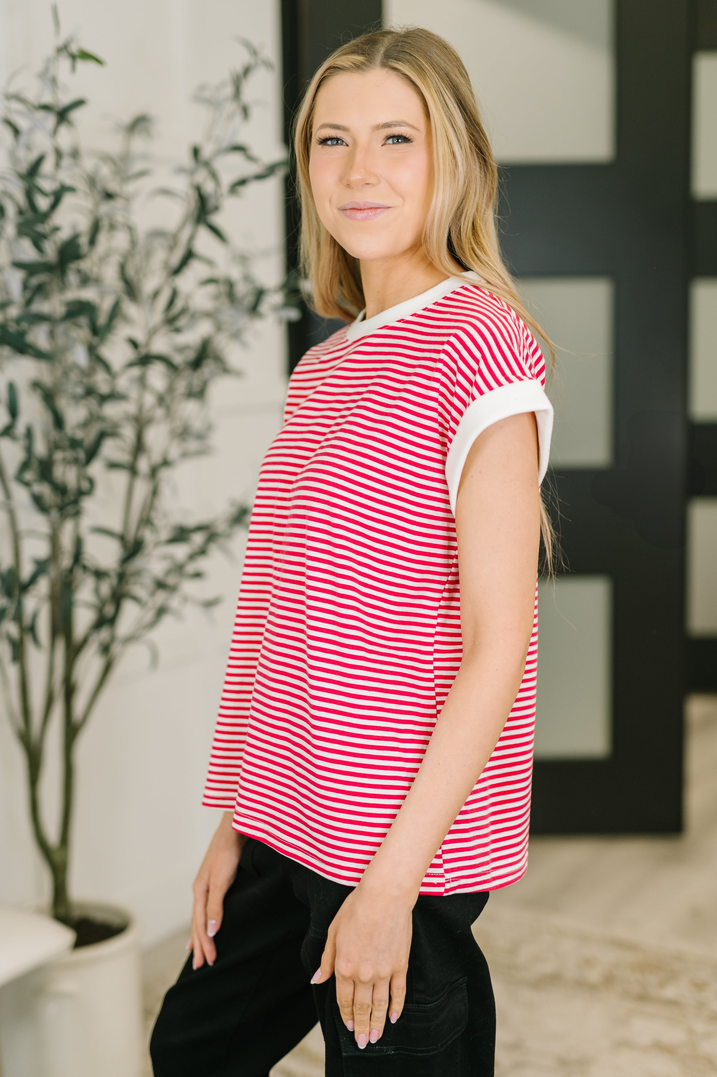 I Wouldn't Mind Short Sleeve Top in Ruby - Charming Charlie