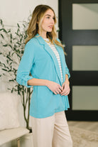 I'm Really That Gal Open Front Blazer in Aqua - Charming Charlie