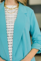 I'm Really That Gal Open Front Blazer in Aqua - Charming Charlie
