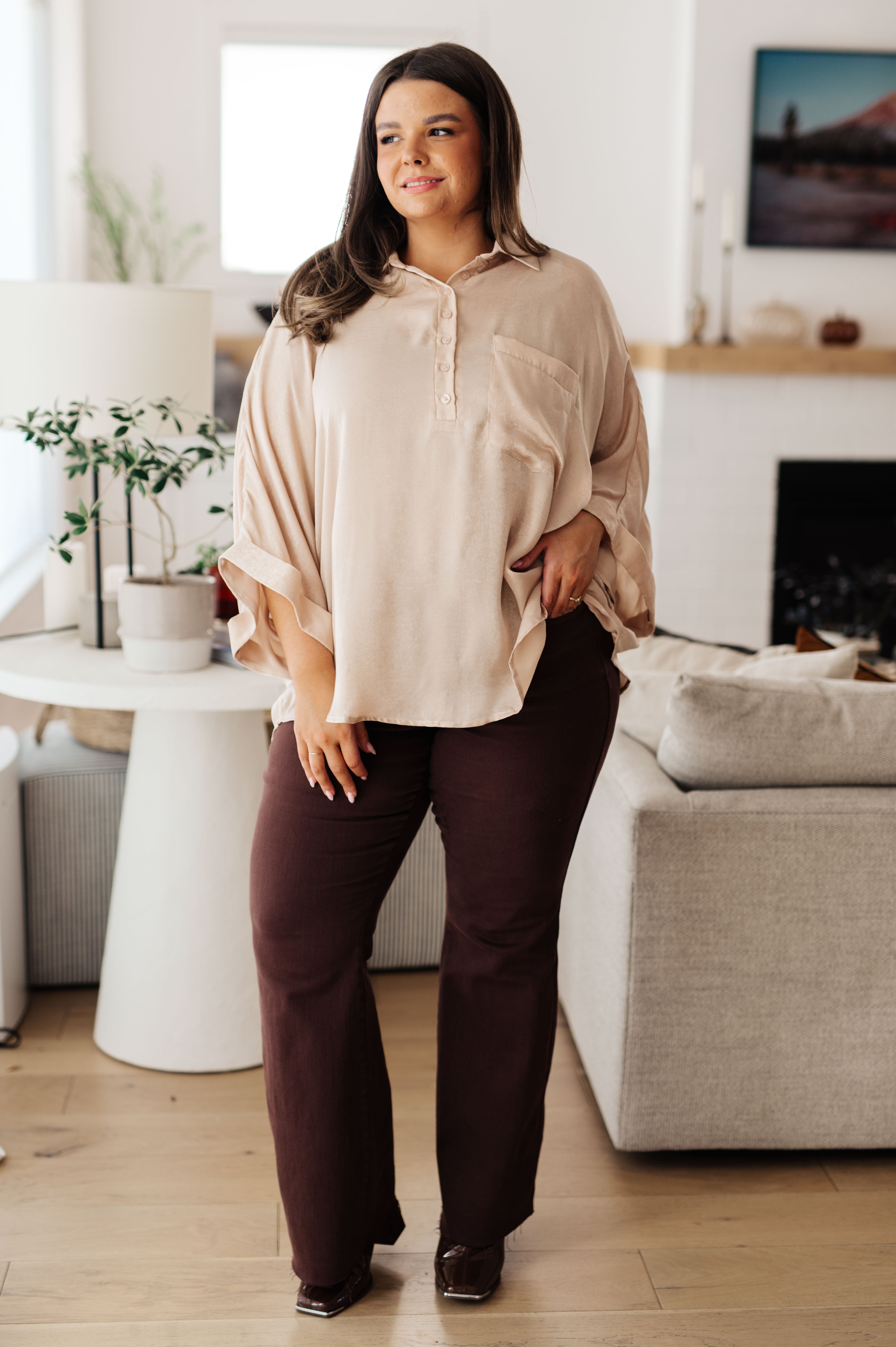 In Your Thoughts Oversized Dolman Sleeve Top in Champagne - Charming Charlie