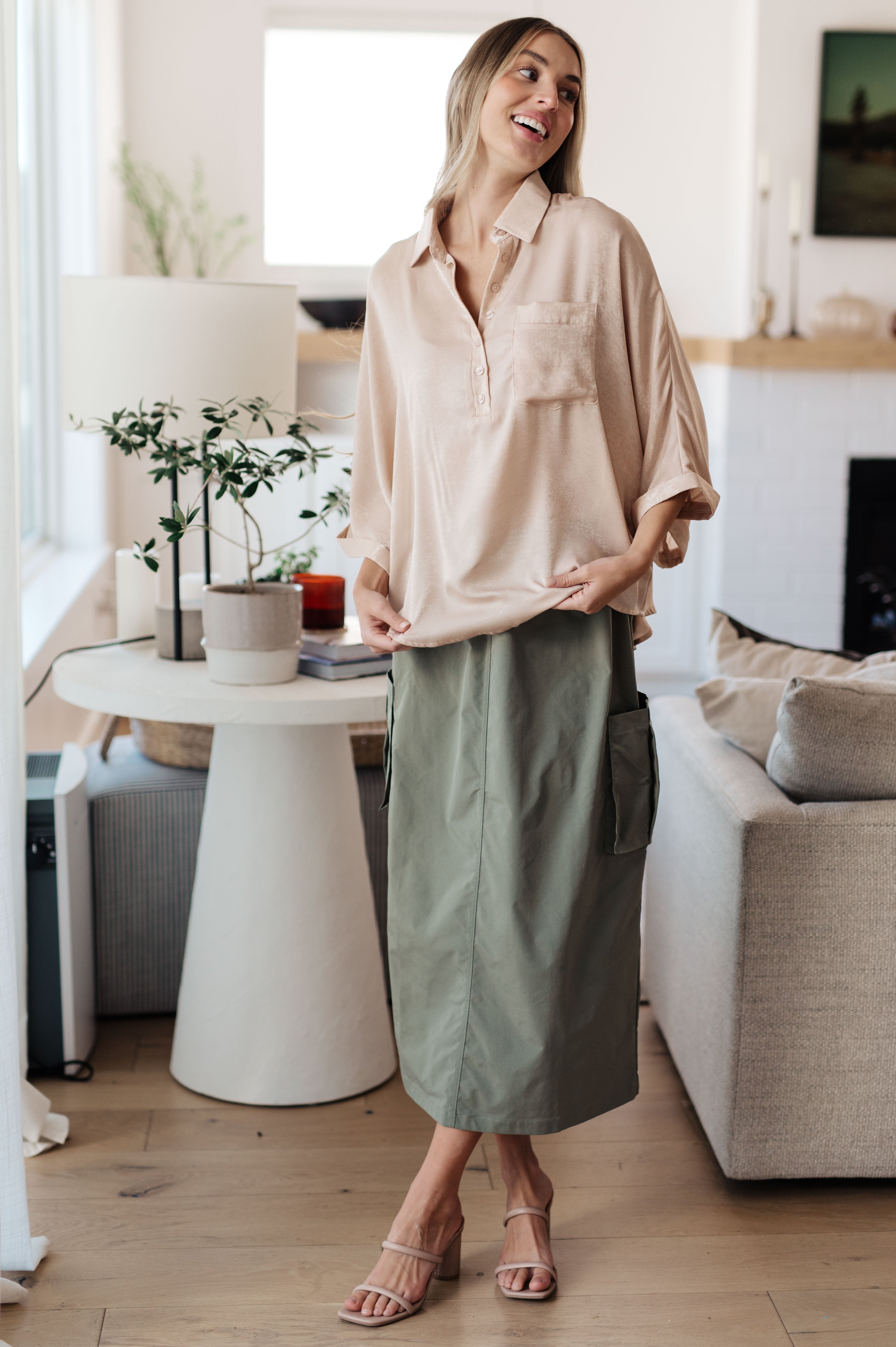 In Your Thoughts Oversized Dolman Sleeve Top in Champagne - Charming Charlie