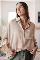 In Your Thoughts Oversized Dolman Sleeve Top in Champagne - Charming Charlie