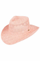 Indi Pink C.C. Horseshoe Lace Knitting Cowboy Hat is expertly crafted with intricate lace details and a classic western design. Made with high-quality materials, it offers both style and functionality, perfect for any outdoor adventure. Keep the sun out of your eyes while adding a touch of elegance to your outfit.