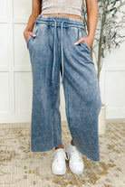 In or Out Wide Leg Cropped Pants Blue Grey - Charming Charlie