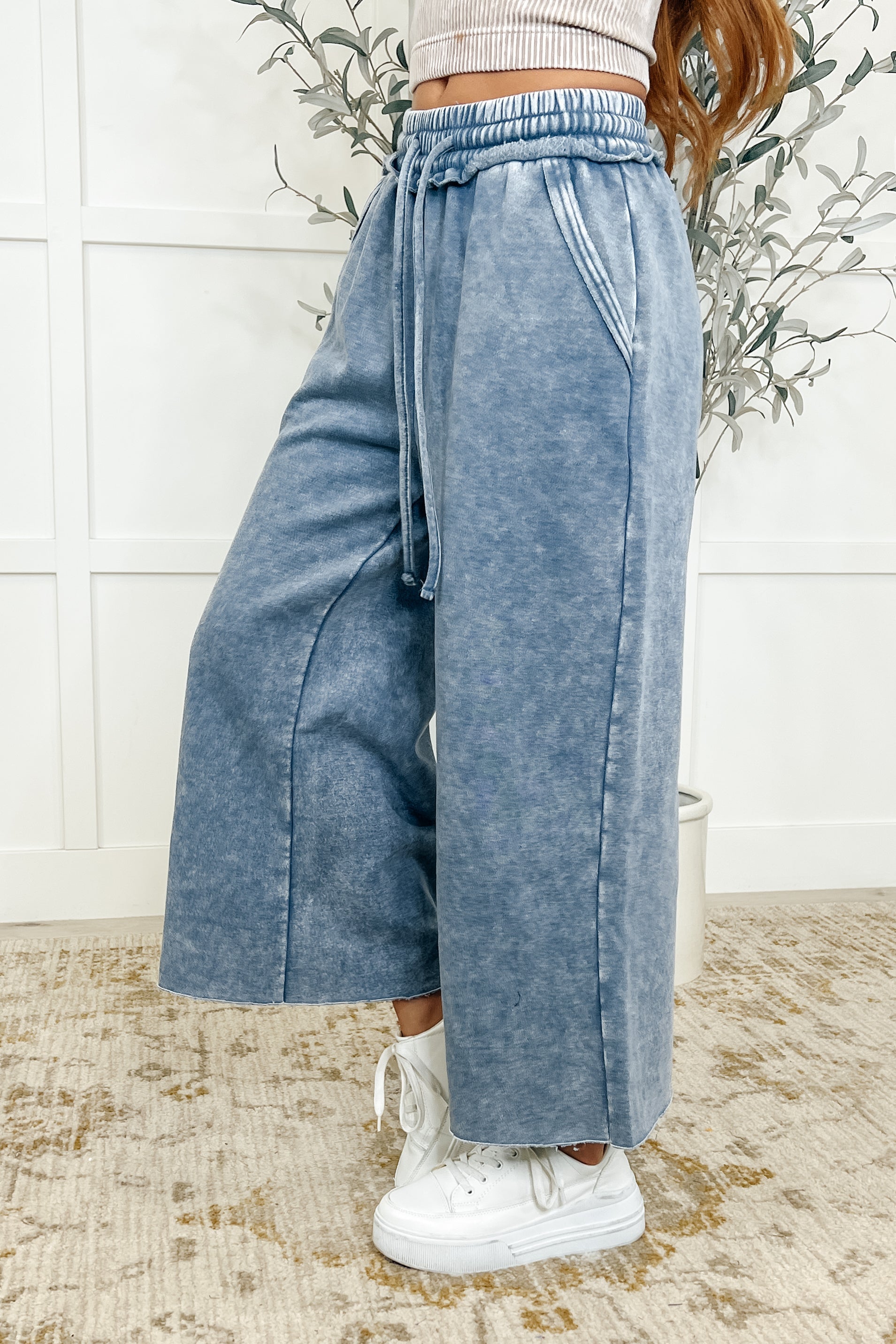 In or Out Wide Leg Cropped Pants Blue Grey - Charming Charlie