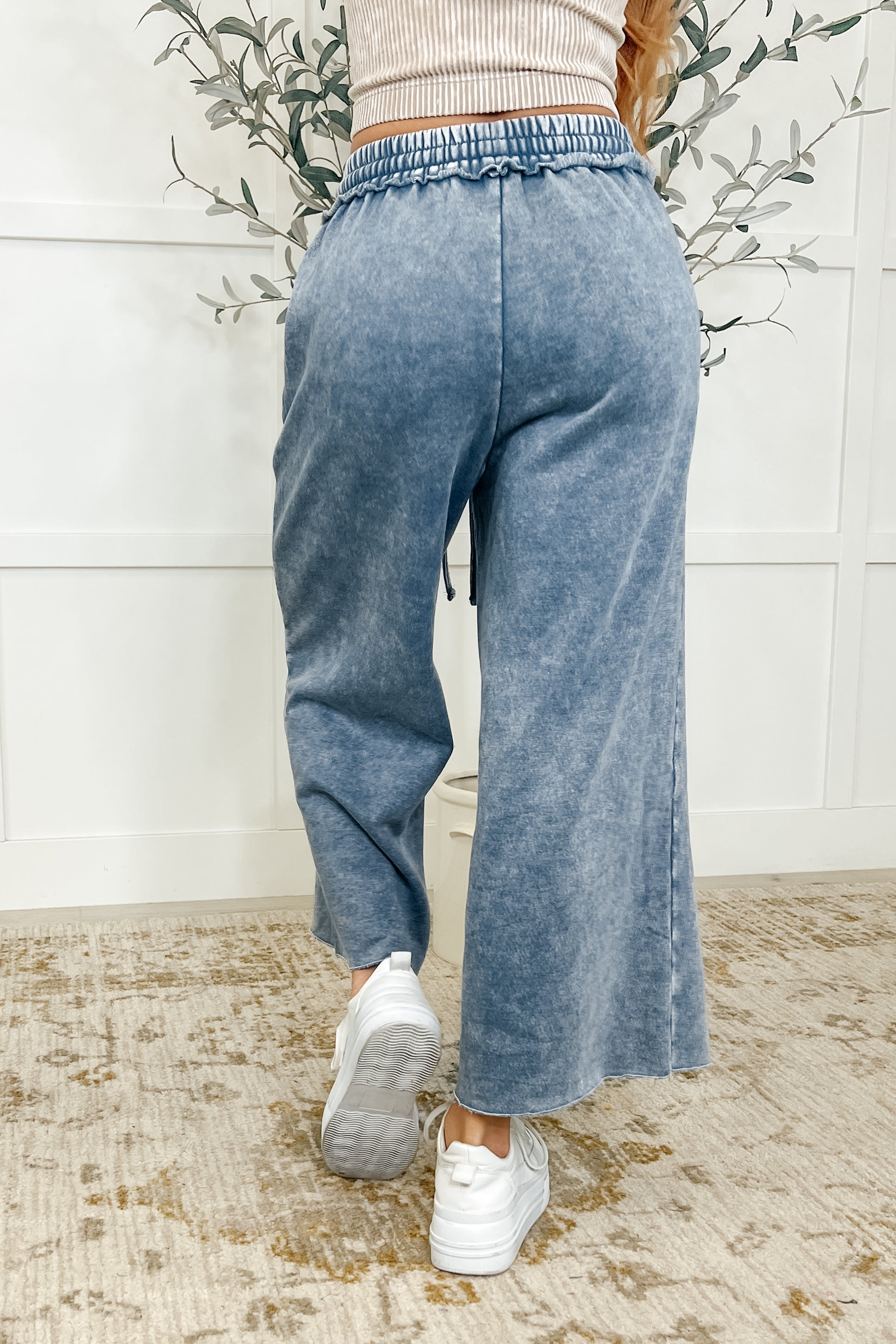 In or Out Wide Leg Cropped Pants Blue Grey - Charming Charlie