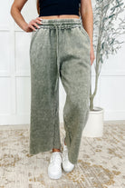 In or Out Wide Leg Cropped Pants Lt Olive - Charming Charlie