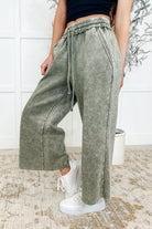 In or Out Wide Leg Cropped Pants Lt Olive - Charming Charlie