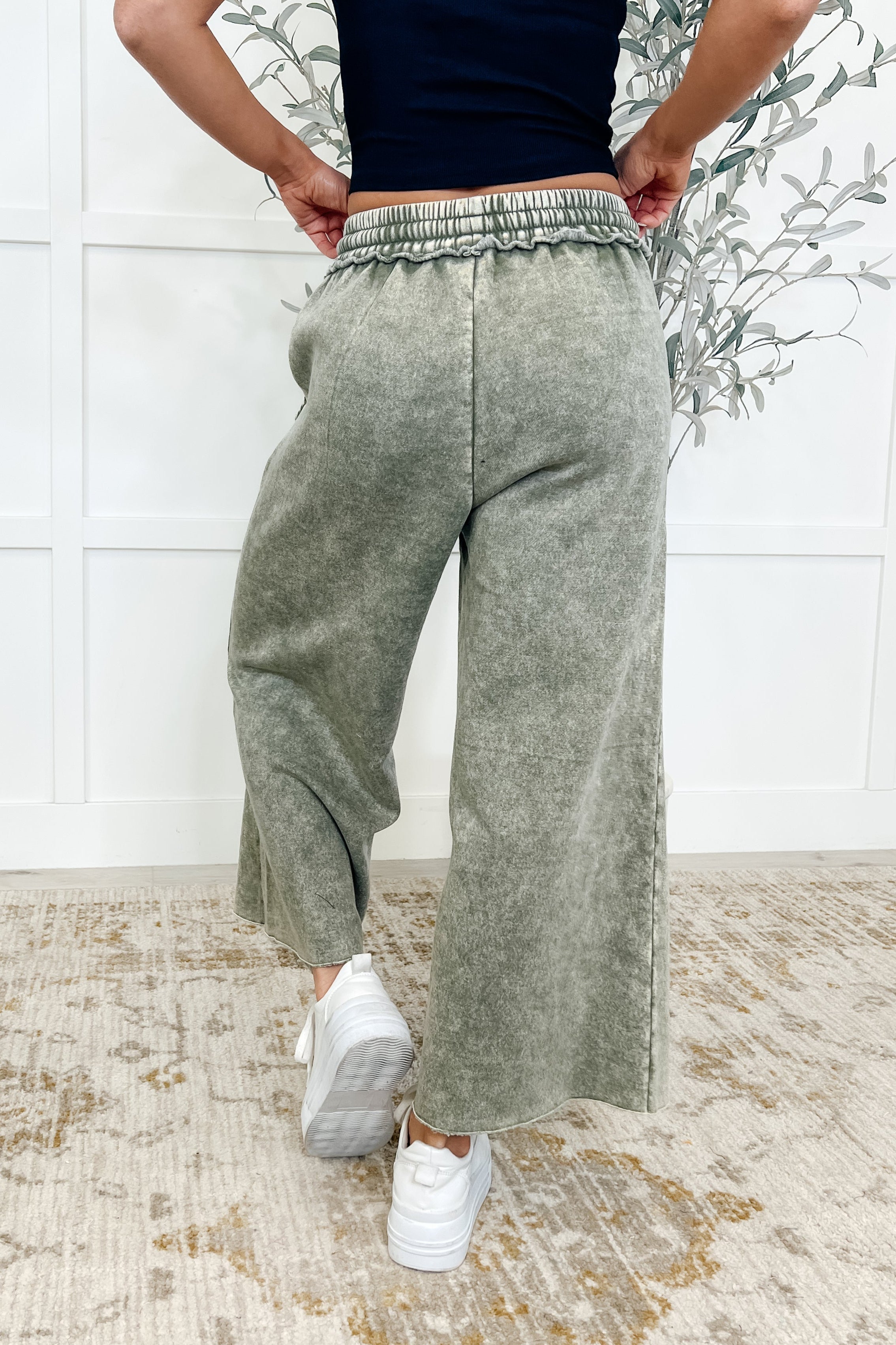 In or Out Wide Leg Cropped Pants Lt Olive - Charming Charlie