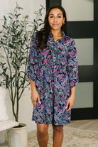 Inspire Collared Dress in Black and Cool Paisley - Charming Charlie