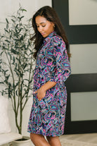 Inspire Collared Dress in Black and Cool Paisley - Charming Charlie