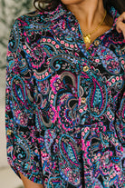 Inspire Collared Dress in Black and Cool Paisley - Charming Charlie